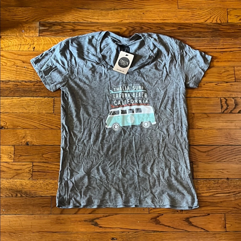 Gray Short Sleeve Tee with VW Bus Graphic Design